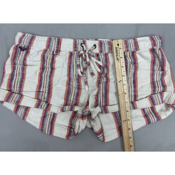 Roxy Micro Mini Low Rise Drawstring Shorts Size M Multicolor Striped Retro Beach - Picture 4 of 9